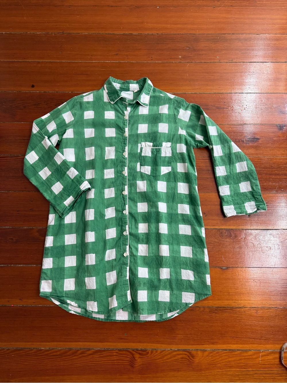 Julia Amory Green and White Gingham Checkered 100% Cotton Shirt Dress Sz S 💛🍄